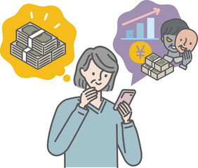 SNSで知り合いになった人から投資を持ちかけられるシニア女性