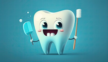 Cute tooth character design. Teeth stomatology illustration, generative ai