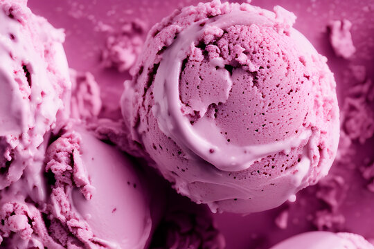 Close-up of blueberry purple ice cream scoop. Generative AI