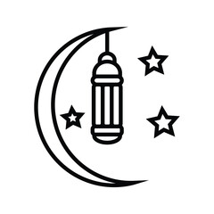 Ramadhan candle Lantern icon in solid black flat shape glyph icon, isolated on white background