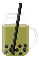 green tea latte with bubble or Boba Tea vector drink, Vector stock