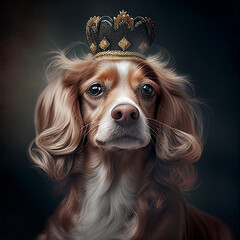 Naklejka premium DOG WITH CROWN, King / Queen, modern Art, stunning Animal Design, Cute Royal Animal