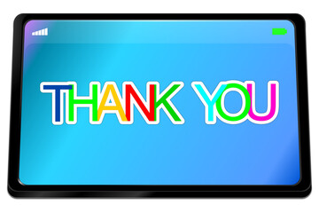 Tablet computer with Thank you Banner - 3D illustration - 579634939