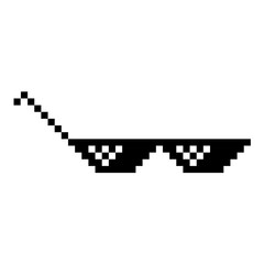 Funny Pixelated Sunglasses. Simple Linear Illustration of 8-bit Black Pixel Boss Glasses. Stylish Glasses on White Background