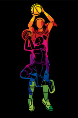 Group of Basketball Women Players Action Cartoon Sport  Team Graphic Vector