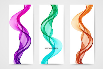 Set of banners with colored vertical waves on a white background, design element