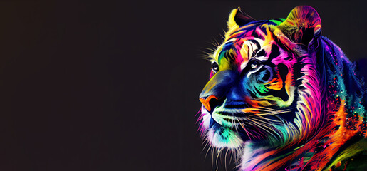 rainbow tiger head, panoramic layout. Generative Ai