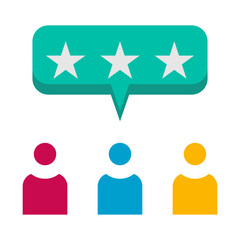 Business icon logo with rating icon. the rating icon is depicted with people who give stars or reviews of goods that have been purchased or services used.