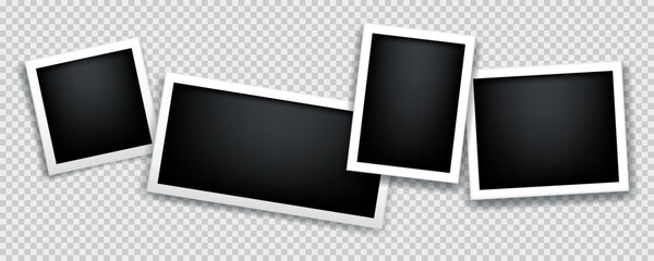 Photo frame set. Set of blank photo polaroid frames, isolated on transparent background.