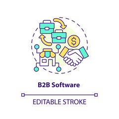 B2B software concept icon. Business digitization. Best startup industry abstract idea thin line illustration. Isolated outline drawing. Editable stroke. Arial, Myriad Pro-Bold fonts used