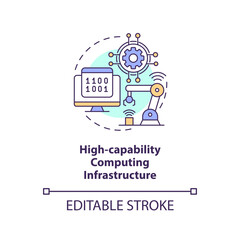 High capability computing infrastructure concept icon. Governmental IT funding abstract idea thin line illustration. Isolated outline drawing. Editable stroke. Arial, Myriad Pro-Bold fonts used