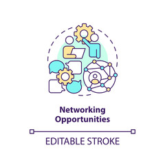 Networking opportunities concept icon. Venture capital financing benefit abstract idea thin line illustration. Isolated outline drawing. Editable stroke. Arial, Myriad Pro-Bold fonts used