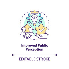 Improved public perception concept icon. Venture capital financing benefit abstract idea thin line illustration. Isolated outline drawing. Editable stroke. Arial, Myriad Pro-Bold fonts used