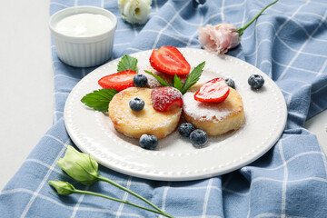 Concept of tasty sweet food, cheese pancakes