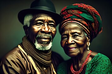 Portrait of a happy retired African American senior couple. Old man and old woman. Grandparents. generative ai