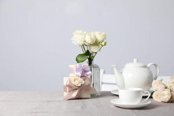 Concept of spring season table setting, space for text