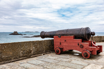 cannon standing on the ramparts of Saint Malo, France