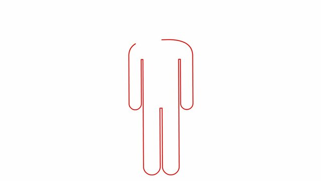 Animated red linear symbol of person is drawn. People icon. Vector illustration isolated on white background.