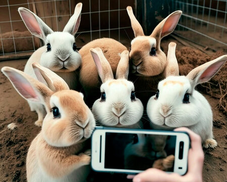 generative ai illustration of selfie of a group of easter rabbits