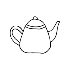 Kettle for brewing tea. Tea drinking. Fragrant, medicinal herbal tea. Doodle. Vector illustration. Hand drawn. Outline.