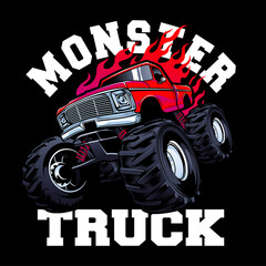 monster truck vector logo design inspiration, Design element for logo, poster, card, banner, emblem, t shirt. Vector illustration © SATURA