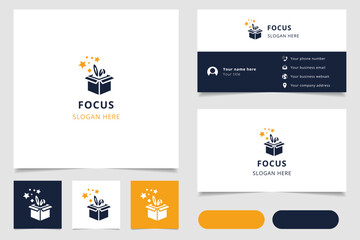 Focus logo design with editable slogan. Branding book and business card template.