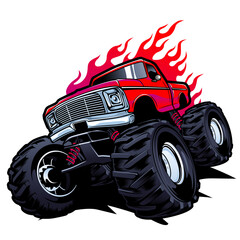 monster truck vector logo design inspiration, Design element for logo, poster, card, banner, emblem, t shirt. Vector illustration © SATURA