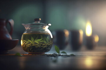 Serene Ambience with a Glass of Green Tea
