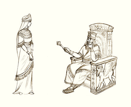 King on the throne. Pencil drawing