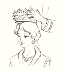 The laying of the crown on the head. Pencil drawing