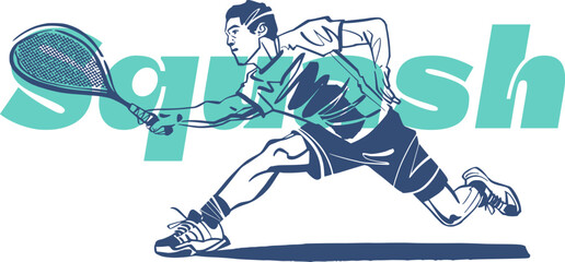 vector illustration sketch of the squash player with a racket