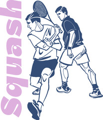 vector illustration sketch of the squash player with a racket