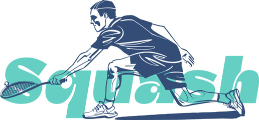 Fototapeta vector illustration sketch of the squash player with a racket obraz