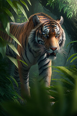 Fototapeta na wymiar Majestic Chinese Tiger Roaming Through the Jungle