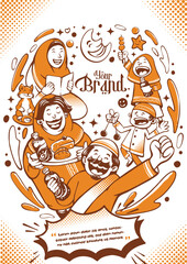 happy family muslim vector illustration