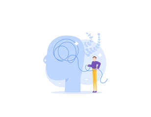 mental health. straightening out the problem. solve the mental health problem. a male psychologist is treating the mental health's patient. Psychotherapy. illustration concept design. vector elements