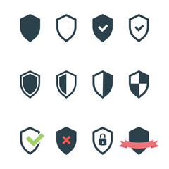 shield symbols in flat style for web design, shield icon set