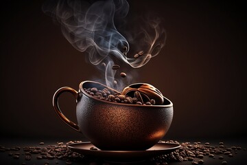 Steaming Hot Coffee Beans in a Dark and Smoky Atmosphere. Abstraction.