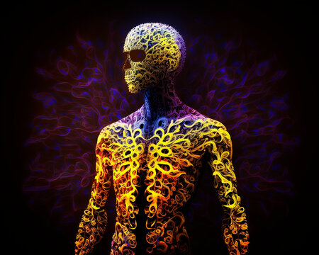 generative ai illustration of stock Wax figure of a person made entirely out of Pentigree fractal patterns