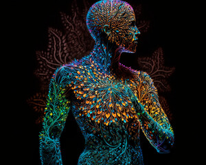 generative ai illustration of stock Wax figure of a person made entirely out of Pentigree fractal patterns