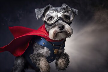 Superhero dog with a red cape - copy space. Photo generative AI