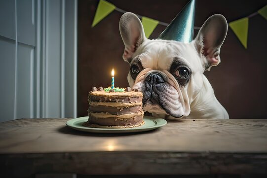 Homemade Dog Cake - Birthday Celebration. Photo generative AI