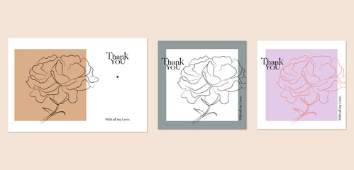 サンクスカードのテンプレート vol.1
ハガキサイズとスクエアサイズの2パターン。手描きの花のイラスト。
