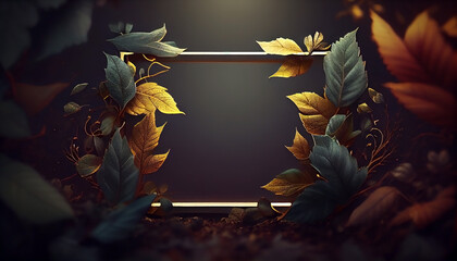 Autumn frame background with leaves, autumn backdrop, illustration, colorful blurred image backgrounds, by generative AI