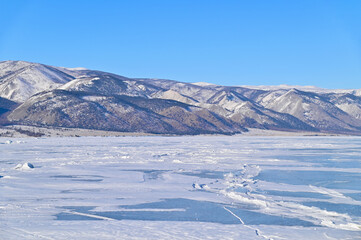Aerial View of Frozen Lake Baikal During Winter in Russia
