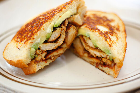 High angle view of sandwich served in plate