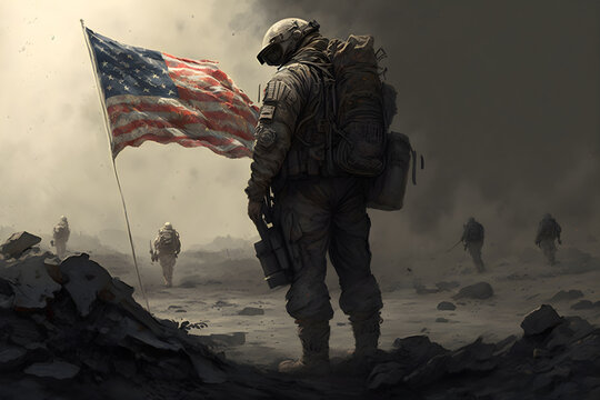 illustration of a marine soldier left behind to hold the flag, generative ai