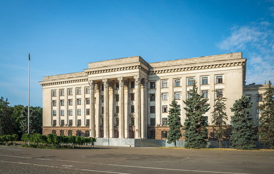 Odessa Trade Unions building on Kullikovo field in Ukraine. The place of the tragedy with many victims of the fire May 2, 2014