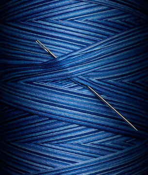 Close up of Needle in Blue Thread