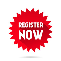 Register now sticker banner design. Business concept. Flat vector illustration.